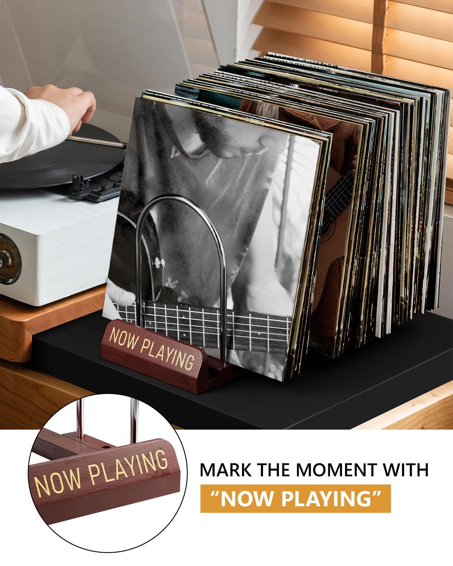 BS-VOG Vinyl Record Storage Stand, Expandable Holder for 30-70 LPs