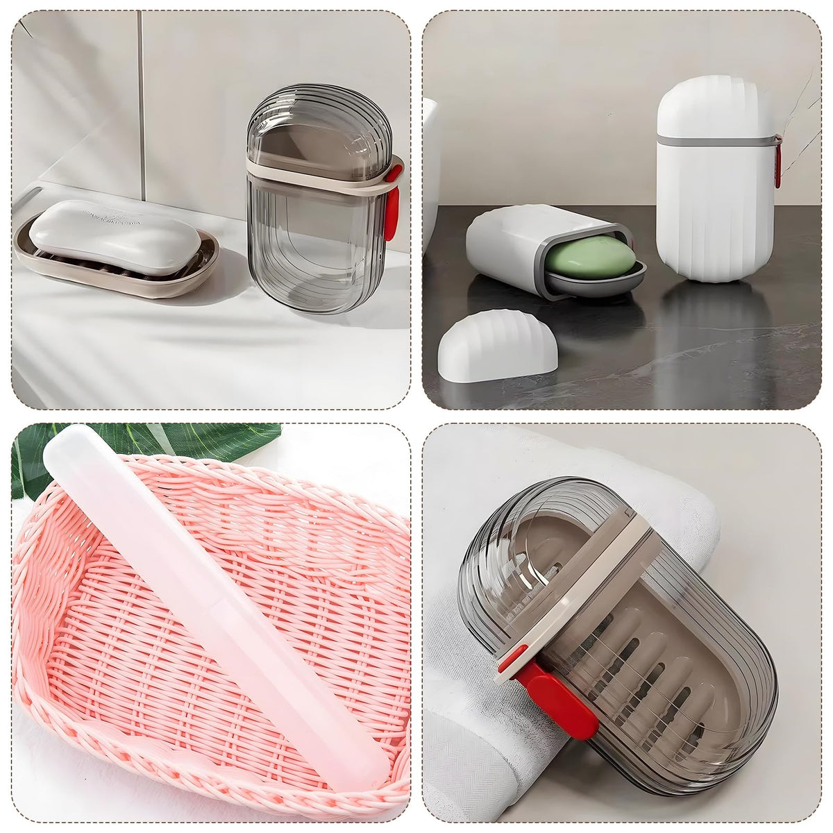 2 Pcs Travel Soap Case with 2 Travel Toothbrush Case, VEGCOO Portable Soap Box Waterproof & Leakproof Soap Container Soap Holder