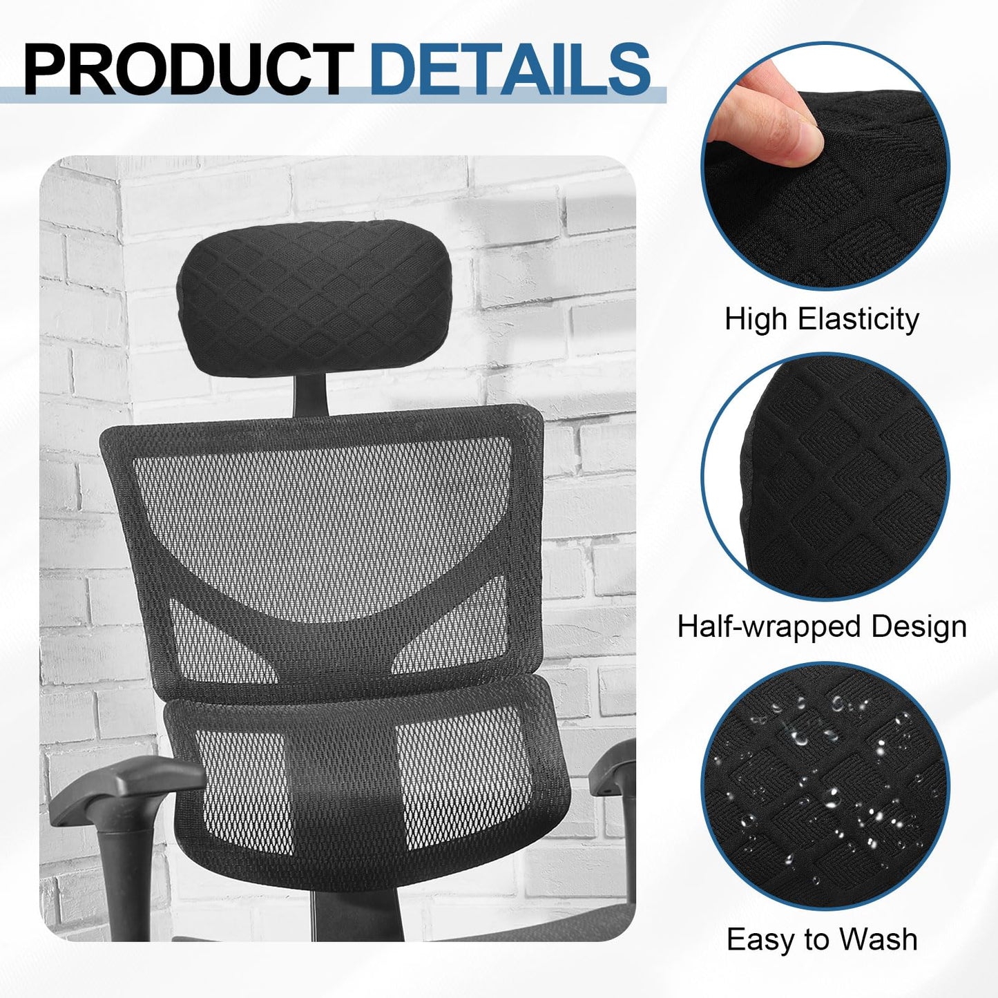 sourcing map Office Chair Pillow Cover, Office Chair Headrest Attachment Mesh Removable Headrest Protector for Home Desk Computer Chairs, Black