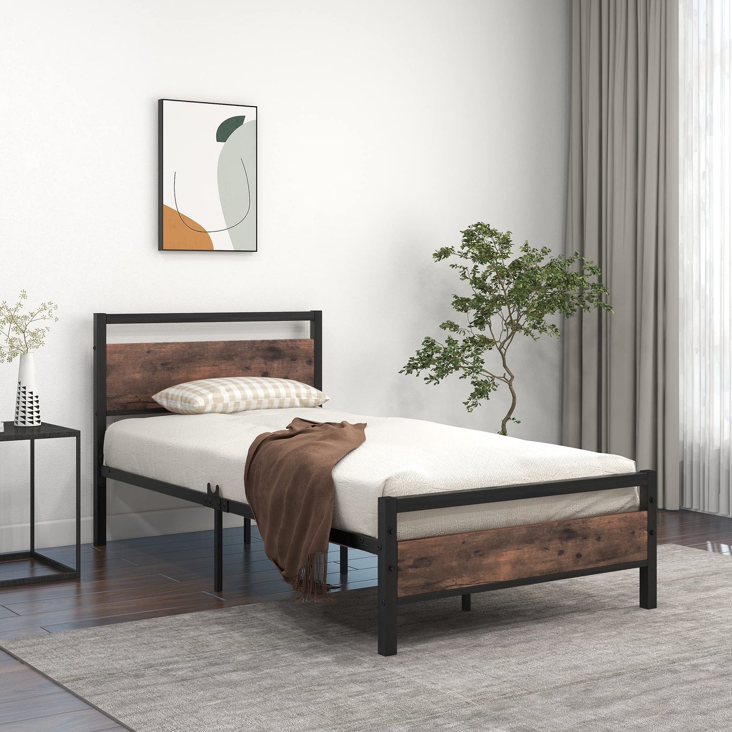 JELUTE Metal Platform Bed Frame, 3 FT Single, Black