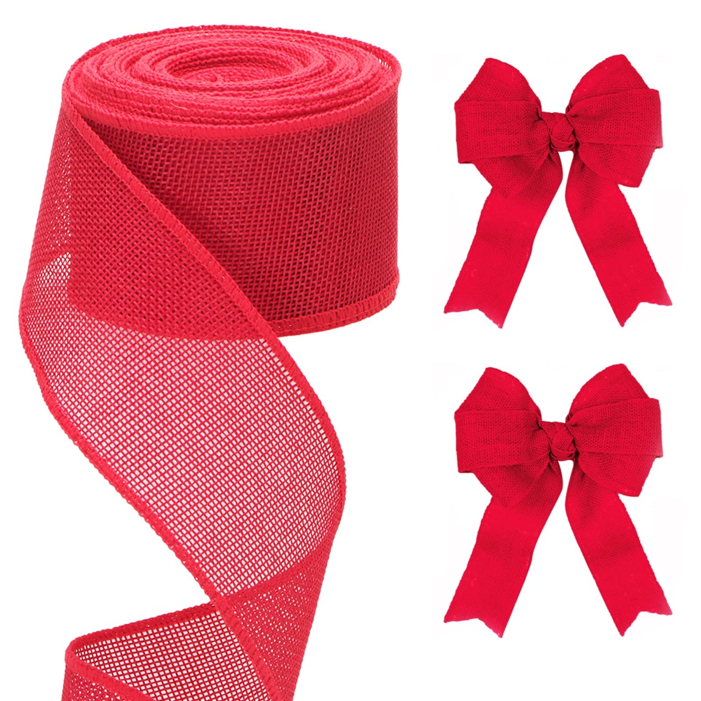 G2PLUS 63mm Wired Burlap Ribbon: 10M Red Hessian Ribbon for Christmas Wreaths, Gift Wrapping, Crafts, Bows, DIY Decorations