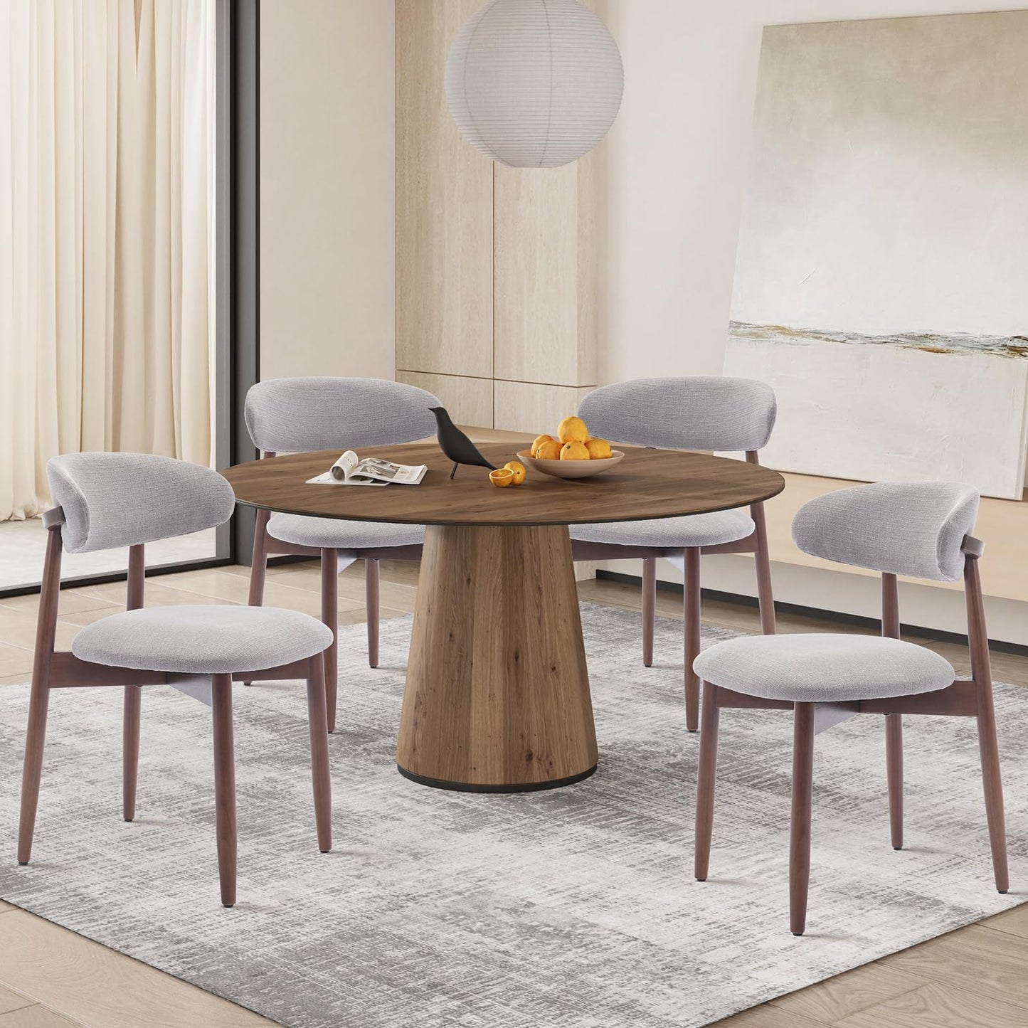 COLAMY Modern Dining Chairs Set with Wooden Legs – Upholstered Fabric Dining Room Chairs with Curved Backrest, Soft Cushion Seat
