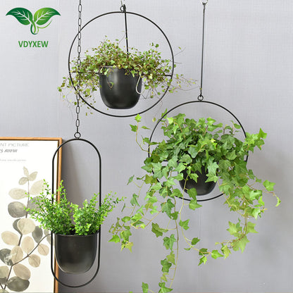VDYXEW Metal Hanging Flower Pot, Hanging Planters for Indoor and Outdoor Plants with Metal Hooks, Hanging Basket for Home Decoration, Black 2 Pieces