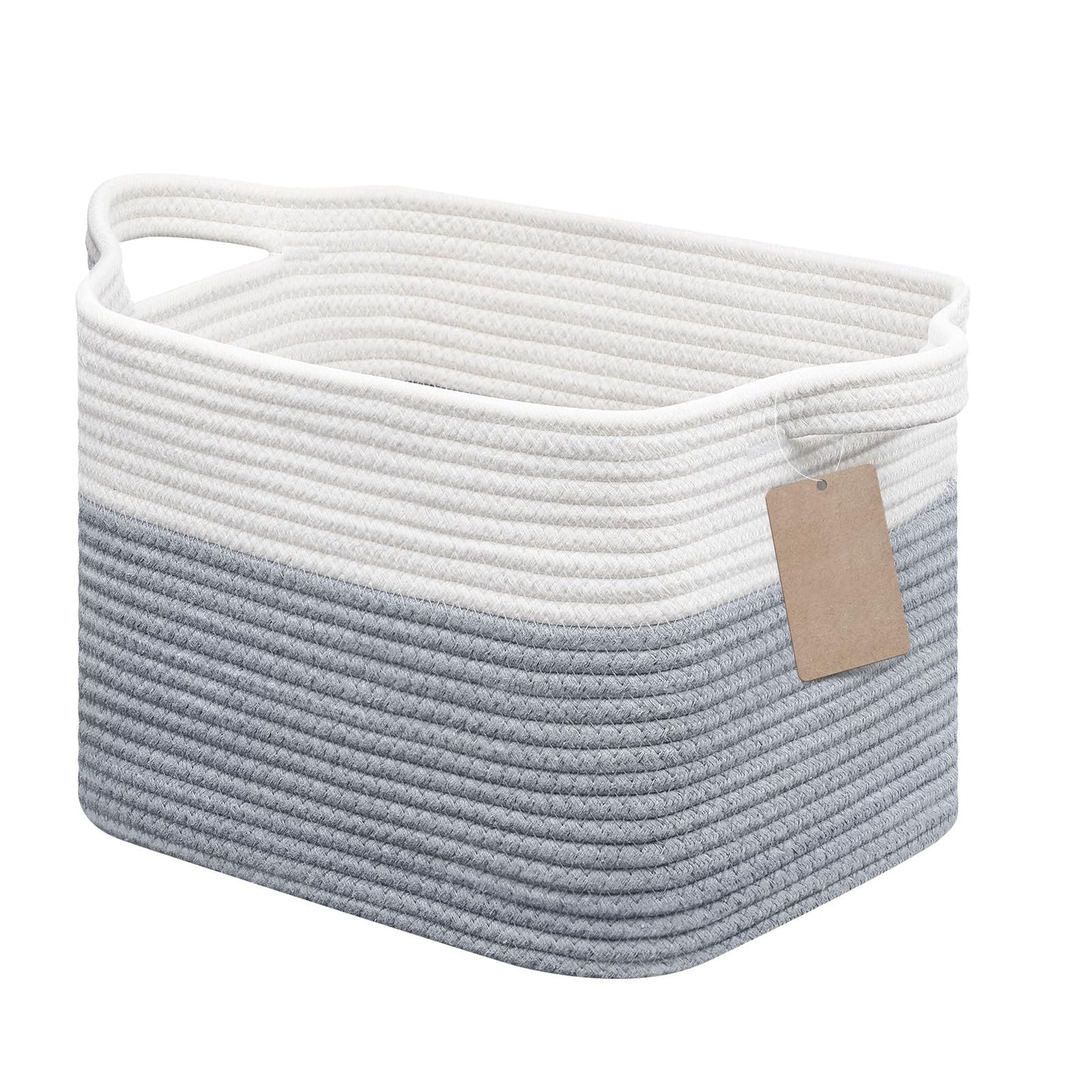 JOJOSEE Small Cotton Rope Woven Storage Basket for Shelves, White&Grey