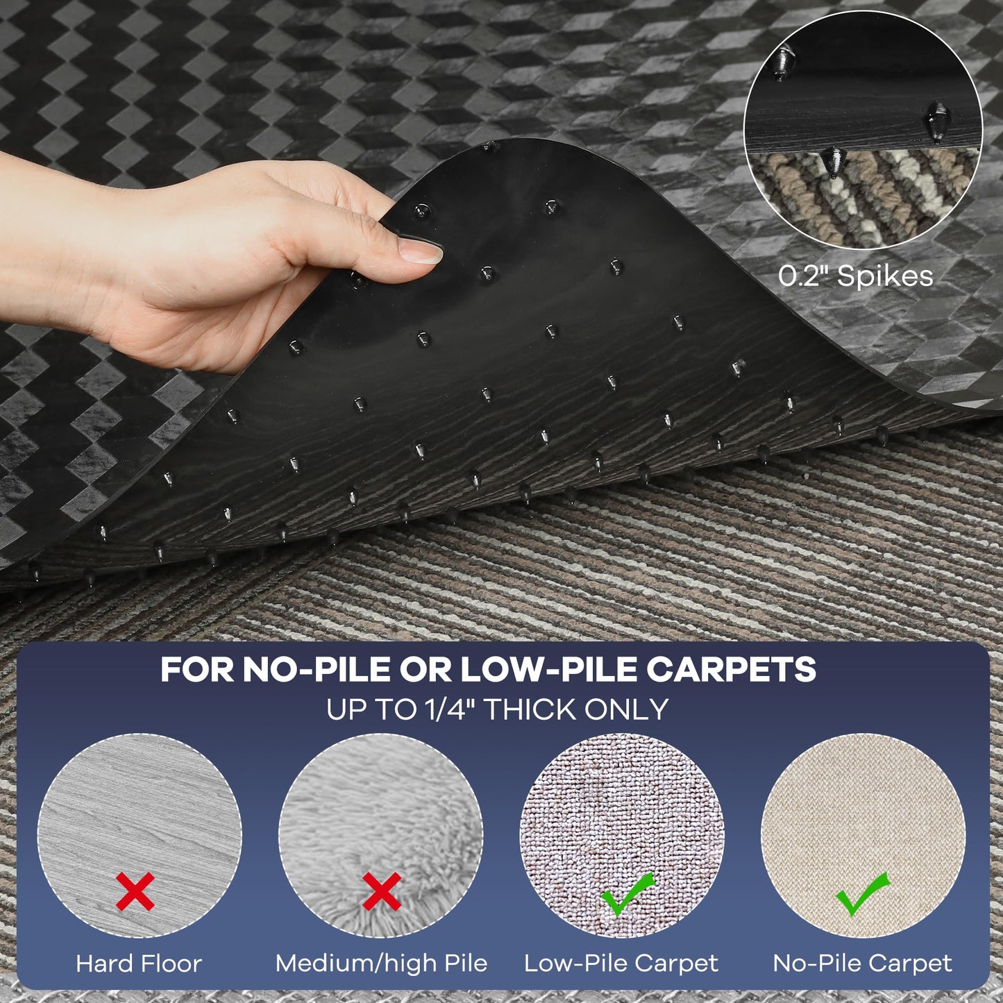 BesWin Office Chair Mat for Carpet, 76x122cm Non-slip Computer Desk Chair Mat for Low Pile Carpets