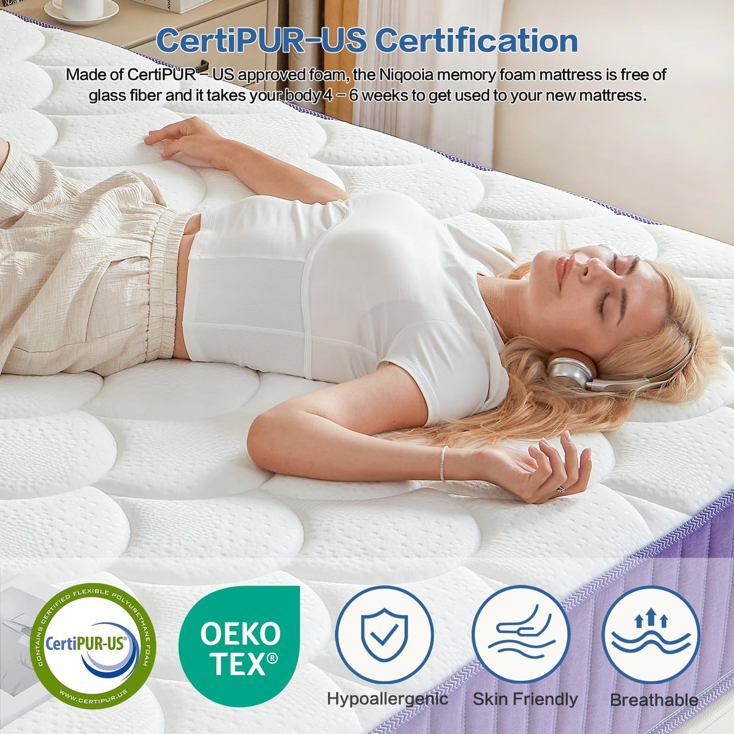 Niqooia Single Mattress 3FT, 10 inch Single Bed Mattress, with Memory Foam & Pocket Springs, Breathable Fabric, Motion Isolation