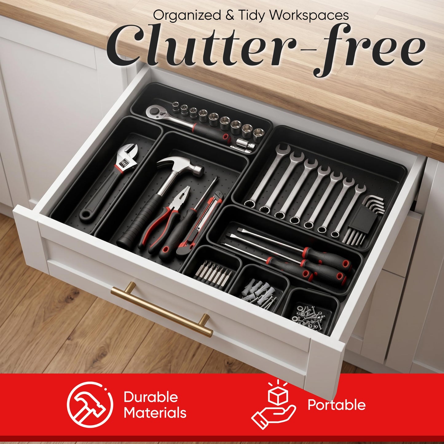 Masirs Interlocking Drawer Organizer Bins, Durable Plastic, Various Sizes for Custom Layout Design, Great for Desk Drawer