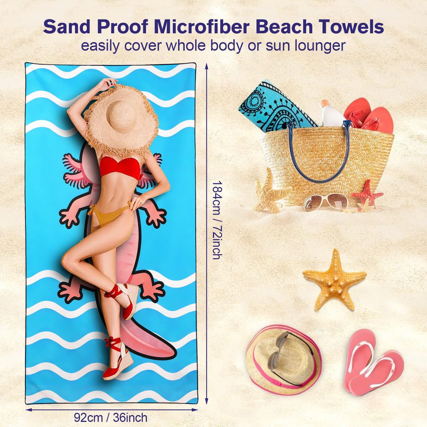Violetpos 2 Pack Extra Large 180x90 cm Beach Towels, 250GSM Premium Microfibre, Sand Free Quick Dry Lightweight