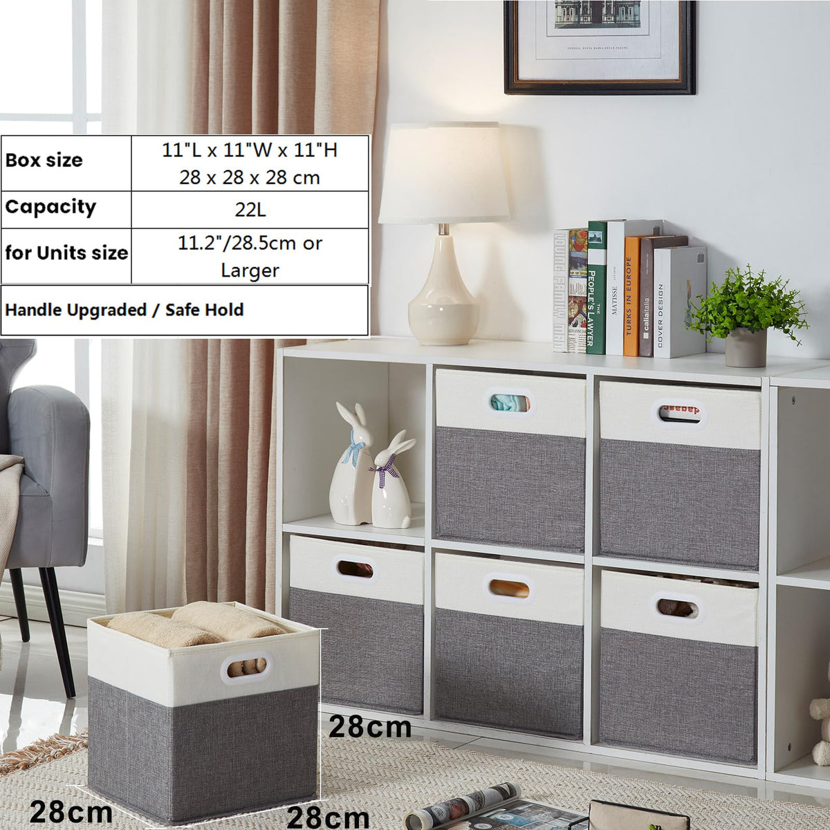 Mangata Cube Storage Boxes 28x28x28cm, Grey Cream White, 4Pcs