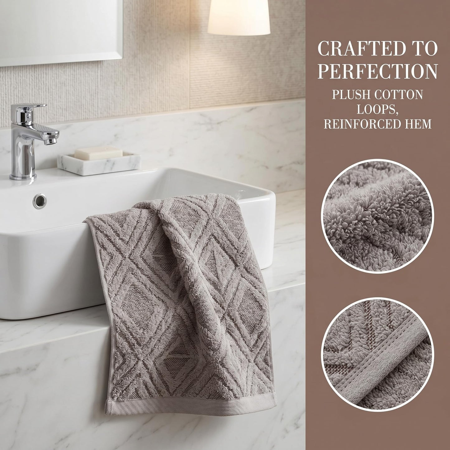 HMETOL Geometric Pattern Cotton Decorative Soft Absorbent Hand Towels