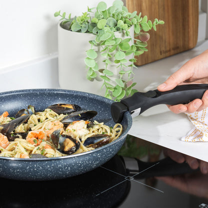 Russell Hobbs Nightfall Stone Frying Pan Set  Smart Clip Non-Stick Pans, 20cm, 24cm, 28cm, Stay Cool Detachable Handle, Oven to Hob to Table Cooking,