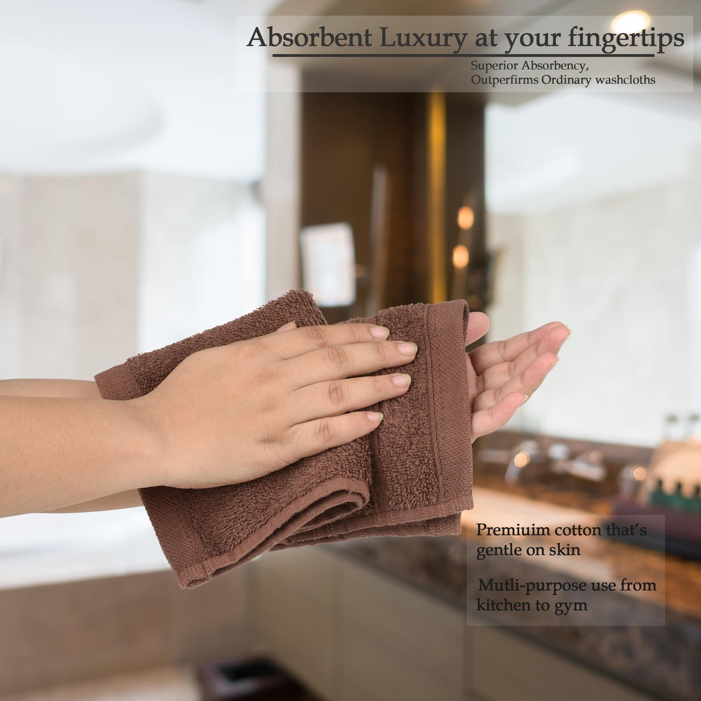 Perefly Bath Towels (30 X 50 CM) - Face & Hand Towels for Gym - Soft & Absorbent - Fast Drying Bathroom Face Cloths (Brown, 12 Pack)