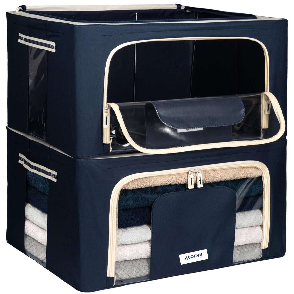 4CONVY Foldable Clothes Storage Boxes with Steel Frame - Stackable Storage Bags with Zipper - Collapsible Wardrobe Organiser for Clothes