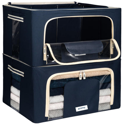 4CONVY Foldable Clothes Storage Boxes with Steel Frame - Stackable Storage Bags with Zipper - Collapsible Wardrobe Organiser for Clothes