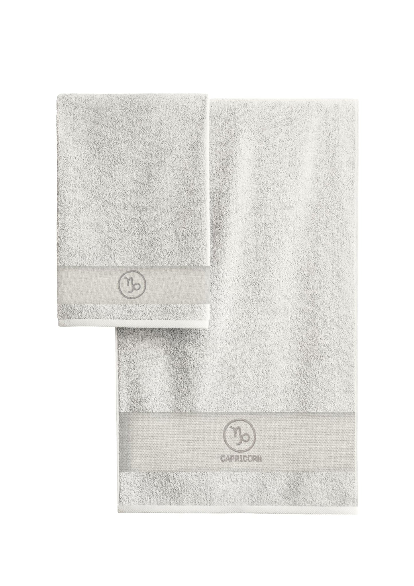 zer0bed Zodiac Zodiac Bath Towel Set, Set of 2, Face Towel, Guest Towel-Bidet, 100% Cotton, Plain with Embroidery, Capricorn