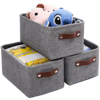 Mangata Set of 3 Fabric Storage Boxes, Medium Collapsible Storage Basket for Books, Baby Toys, Clothes Medium, Grey
