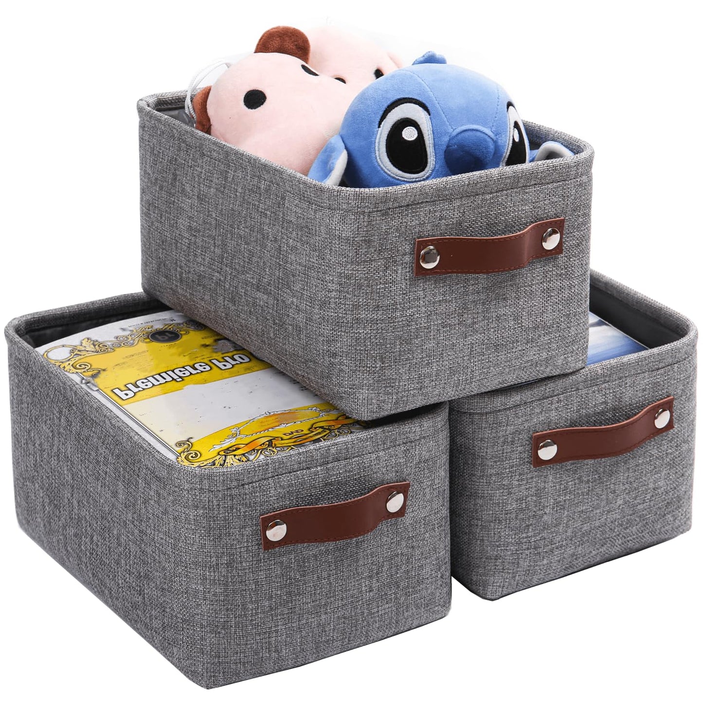Mangata Set of 3 Fabric Storage Boxes, Small Storage Basket with Handles for underwear, sock, towel (Small, Grey)