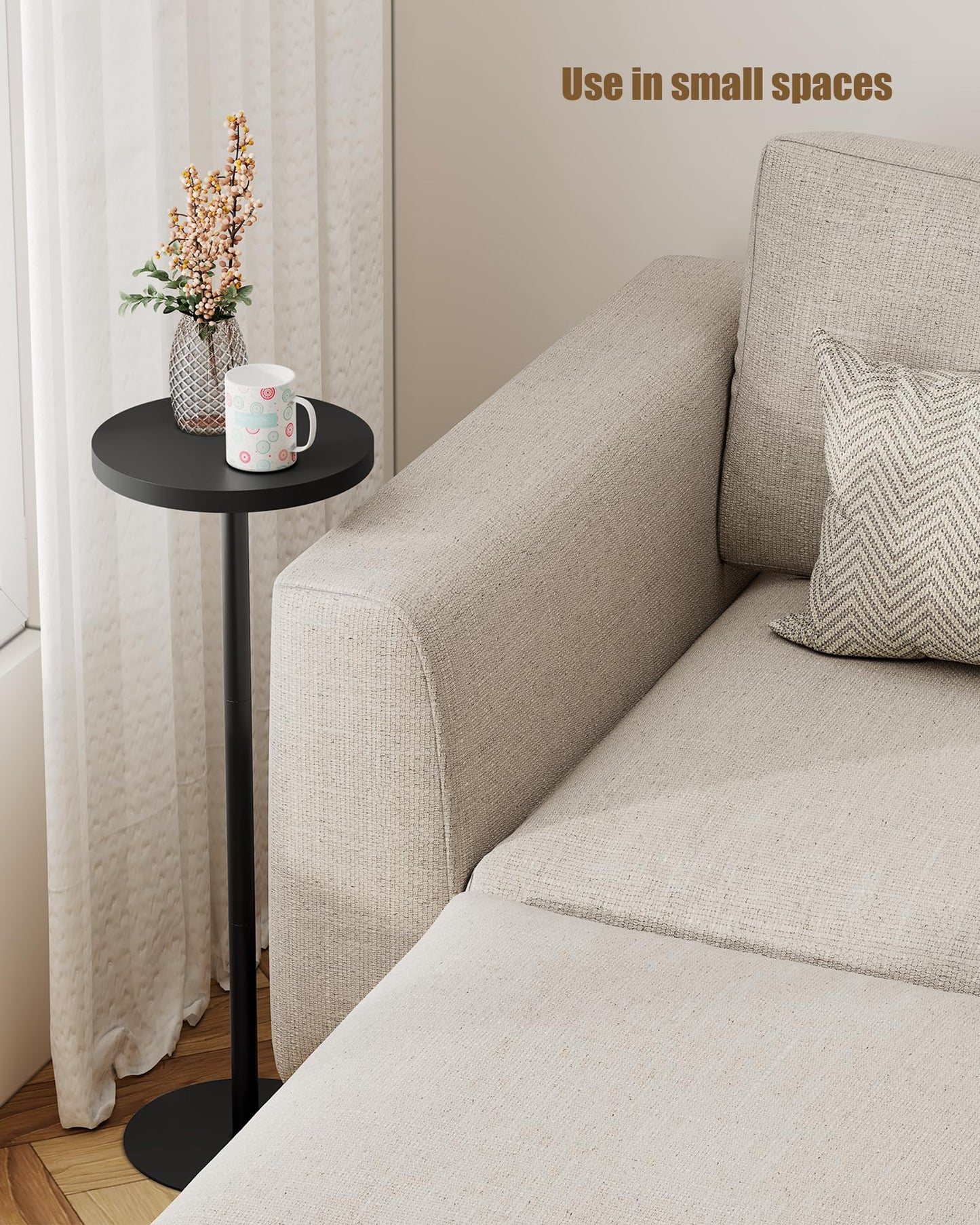 TUTOTAK Tall Round Side Table, Small End Table, Drink Table, Pedestal Side Table, livingroom, Black TB01BK065EU
