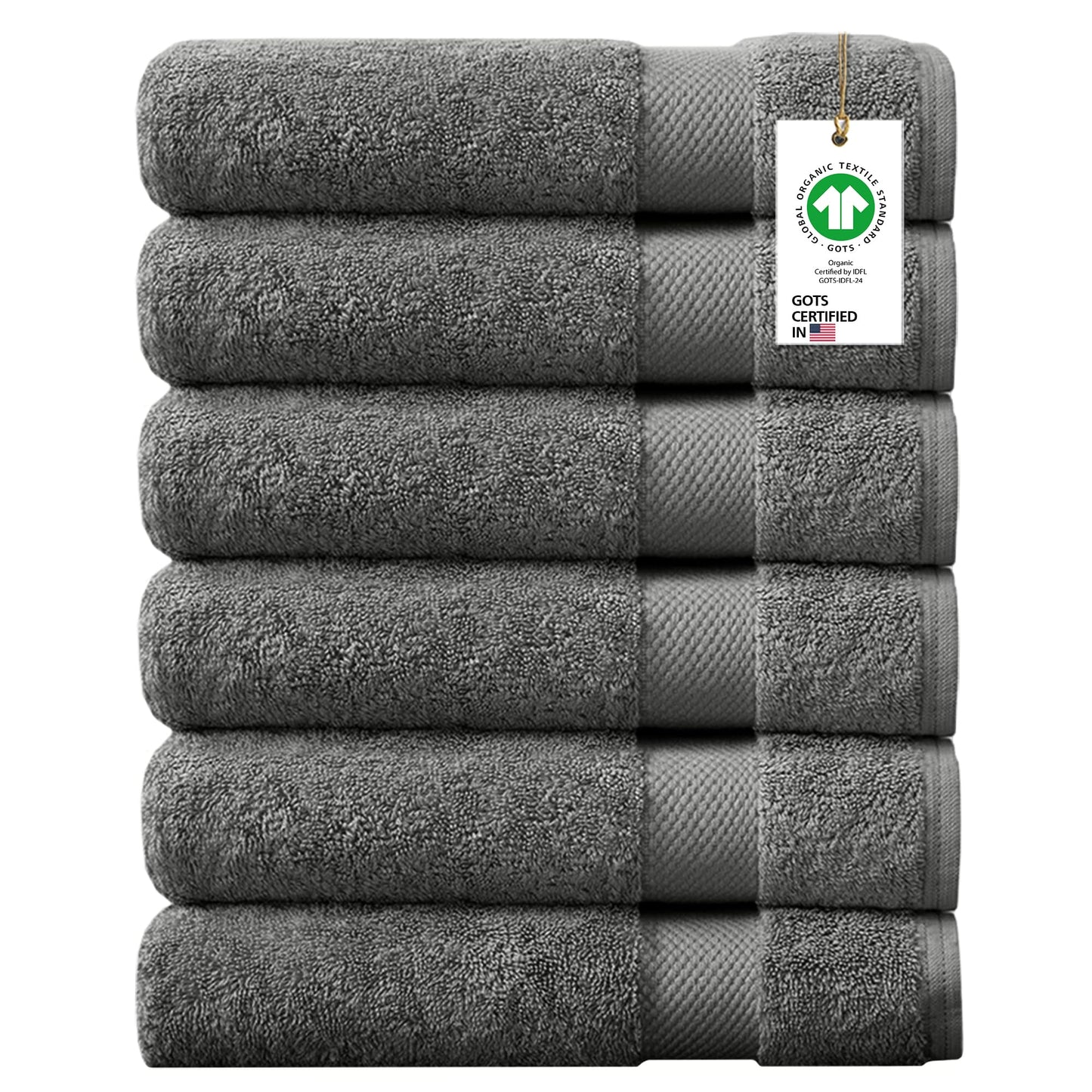 Delara A1 HOME COLLECTIONS Organic Cotton Feather Touch Quick Dry 700 GSM Hand Towel, Sharkskin Grey 20"X30" (Pack of 6)