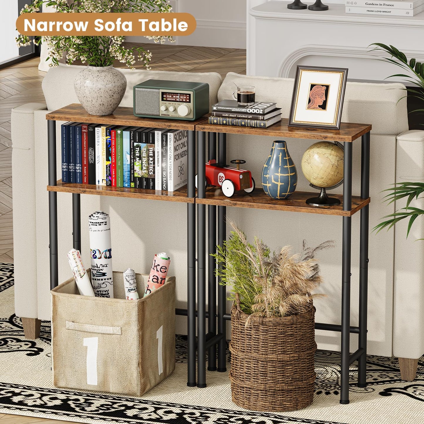 Asgolion Console Table, 2-Tier Slim Sofa Table, 40 x 20 x 80 cm