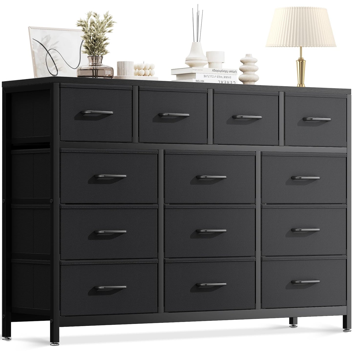 Coleshome Large Chest of Drawers Bedroom, 13 Large Fabric Drawers, Black