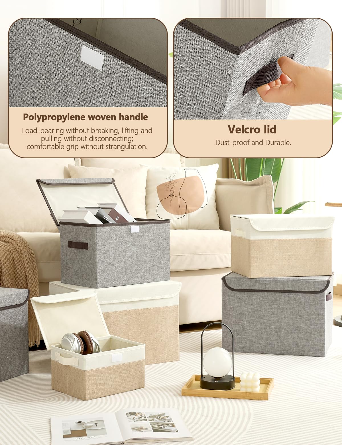 Bagnizer Medium Collapsible Storage Baskets Foldable with Lids 3PCS