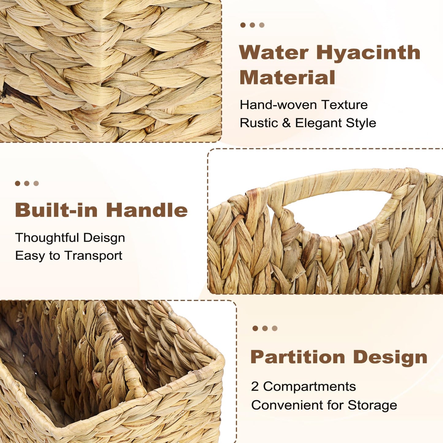 BSTKEY Divided Magazine File Basket with Handle, Natural Water Hyacinth