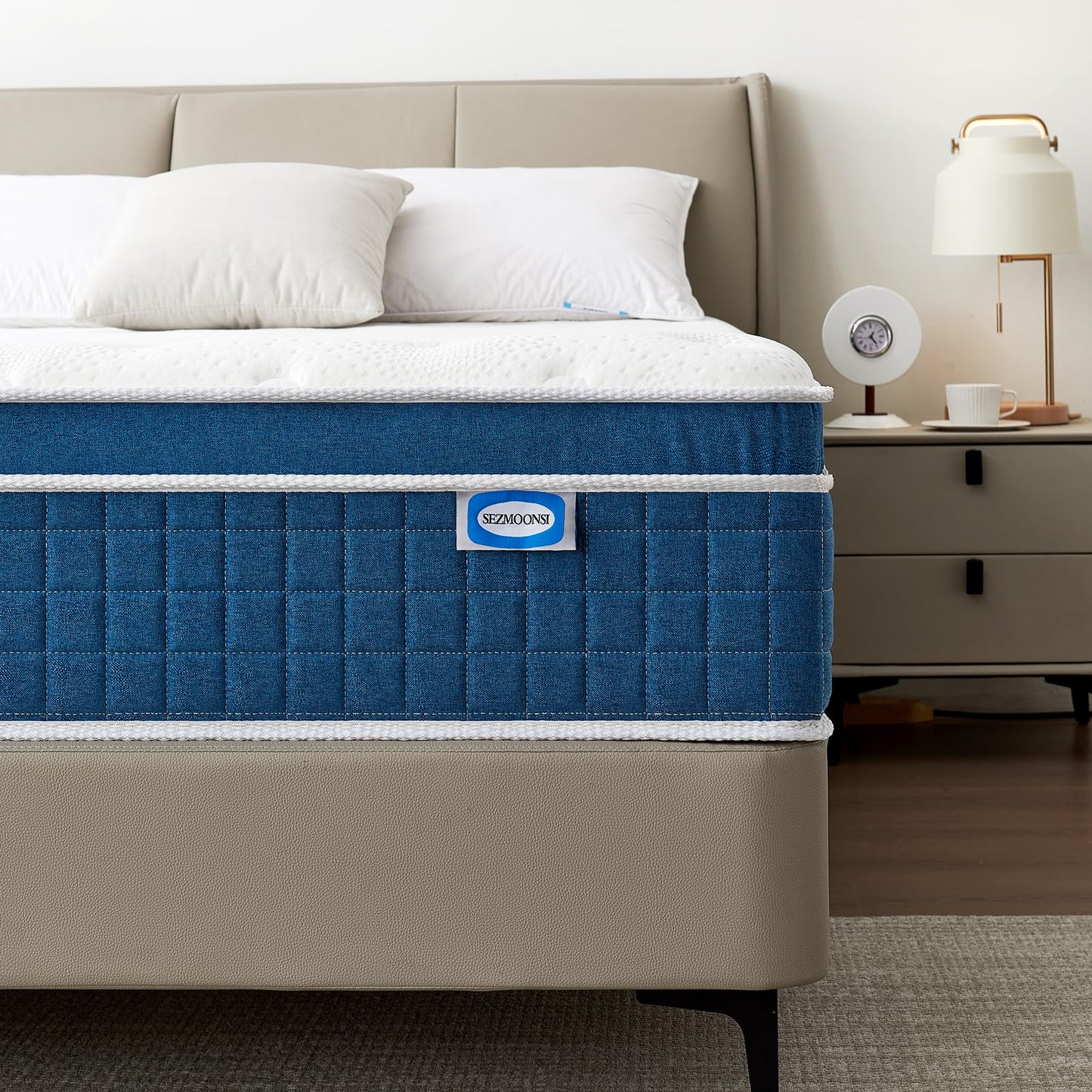 SEZMOONSI 4FT6 Double Mattresses, 10.6 Inch Memory Foam Pocket Sprung Mattress Double Size for Back Pain Relief