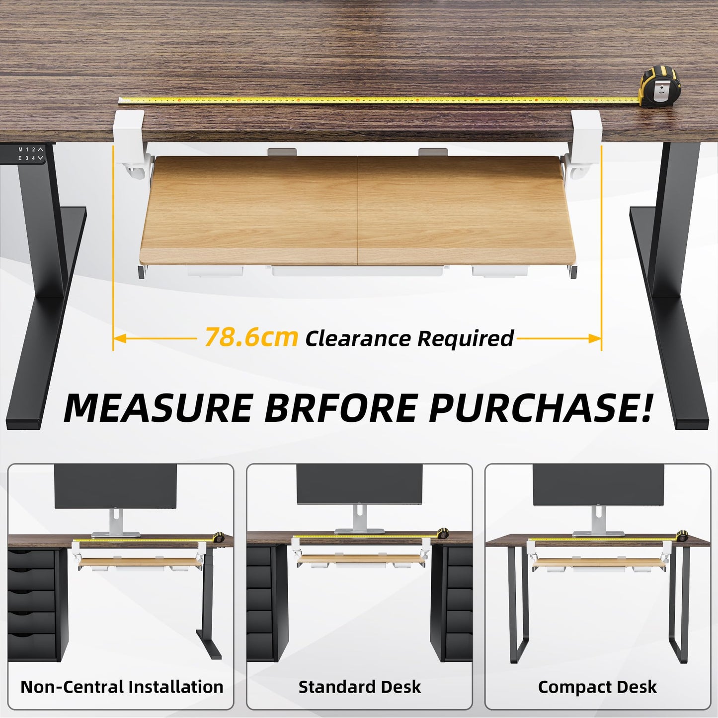 ETHU Under Desk Keyboard Tray with Storage Drawers 68x30cm