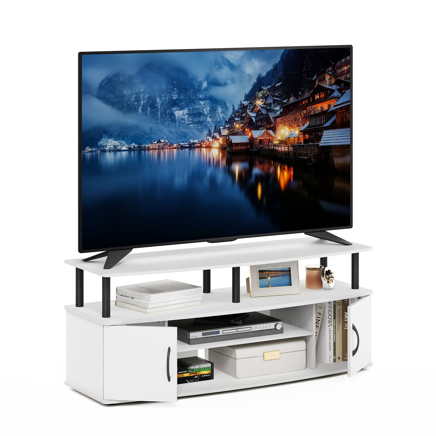 Furinno JAYA TV Stand, Entertainment Center, TV Console, for TV up to 55 Inch, with 2 Doors and Cable Management Holes, for Living Room, Bedroom