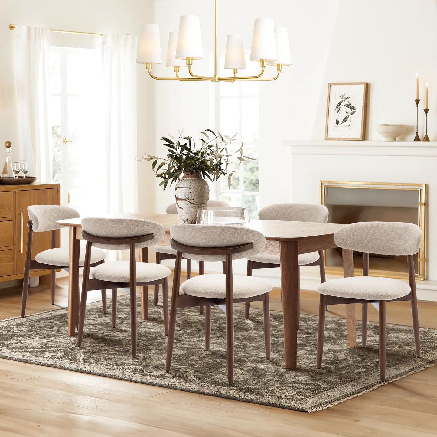COLAMY Modern Dining Chairs Set with Wooden Legs – Upholstered Fabric Dining Room Chairs with Curved Backrest, Soft Cushion Seat