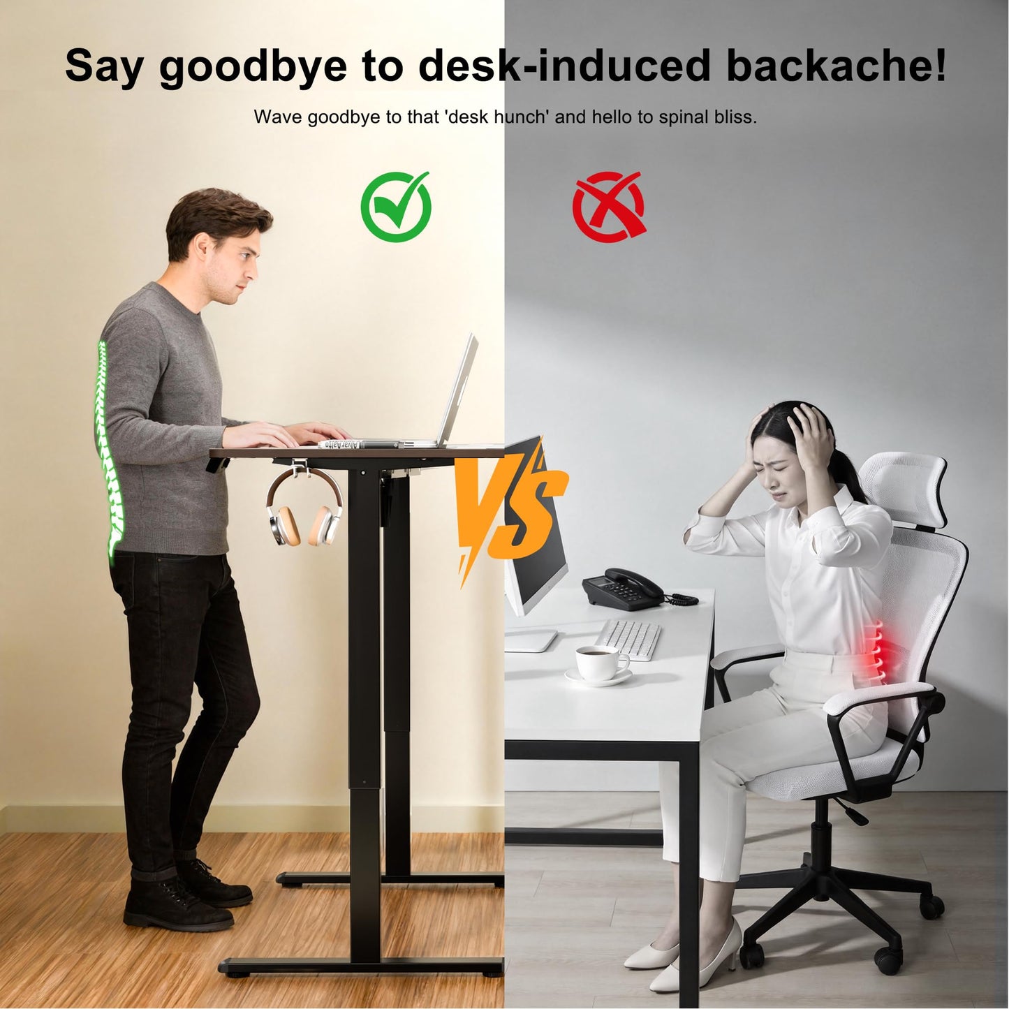 ERGOMAKER Electric Standing Desk 170x60cm, 2 Memory Presets, Black Walnut