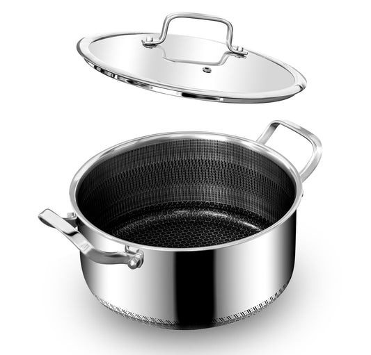 INTIGNIS Stainless Steel Casserole with Lid, 5 Liter, 24 cm  Non-Stick, Anti-Scratch, Dishwasher & Oven Safe, Induction Hob Compatible,