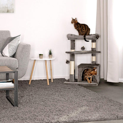 lionto Scratching tree for cats with cozy lying area & cave, height 75 cm, cat tree with sisal rope & soft plush, 2 plush balls incl. bells, suitable