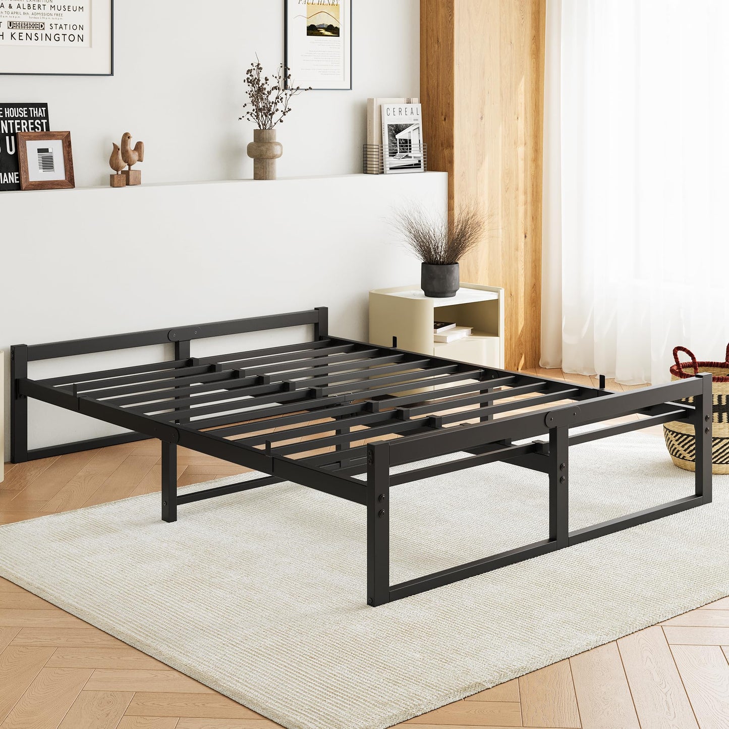 VECOCHO Bed 140 x 200, Bed Frame 140 x 200 cm with Metal Slatted Frame, Black