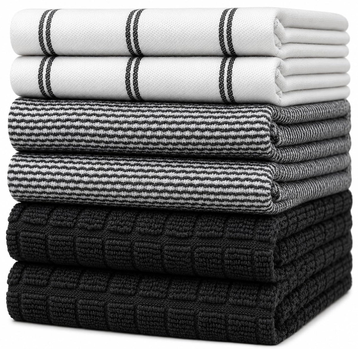 Premium Tea Towels 20”x 28”/ 50 x 70 cm, 6 Pack – Large Cotton Kitchen Tea Towel – Flat & Terry Towel