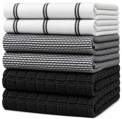 Premium Tea Towels 20”x 28”/ 50 x 70 cm, 6 Pack – Large Cotton Kitchen Tea Towel – Flat & Terry Towel