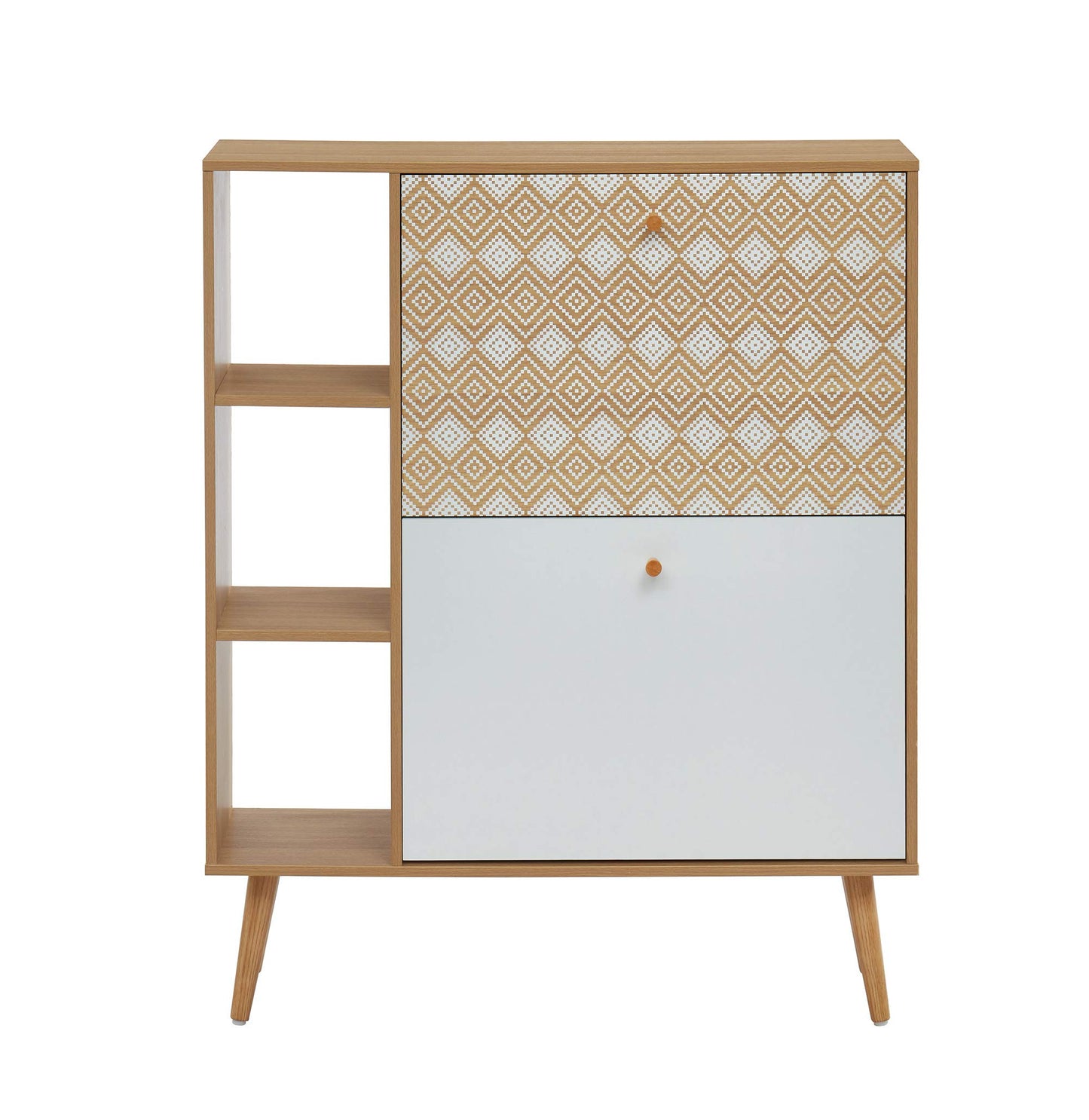 BAÏTA LEIKA shoe cabinet, patterns and oak effect, 80cm