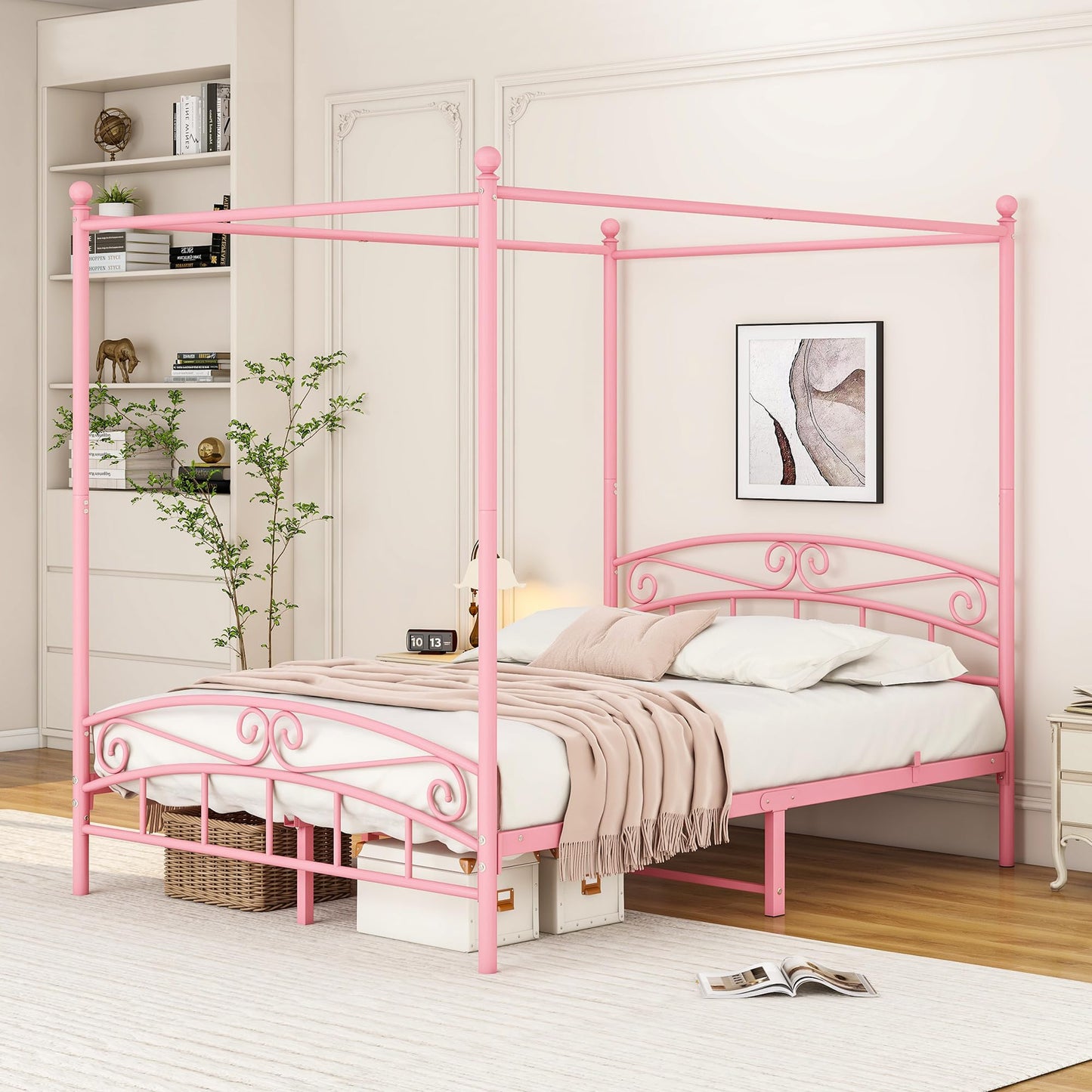 JELUTE Canopy Bed Frame King Size, Pink