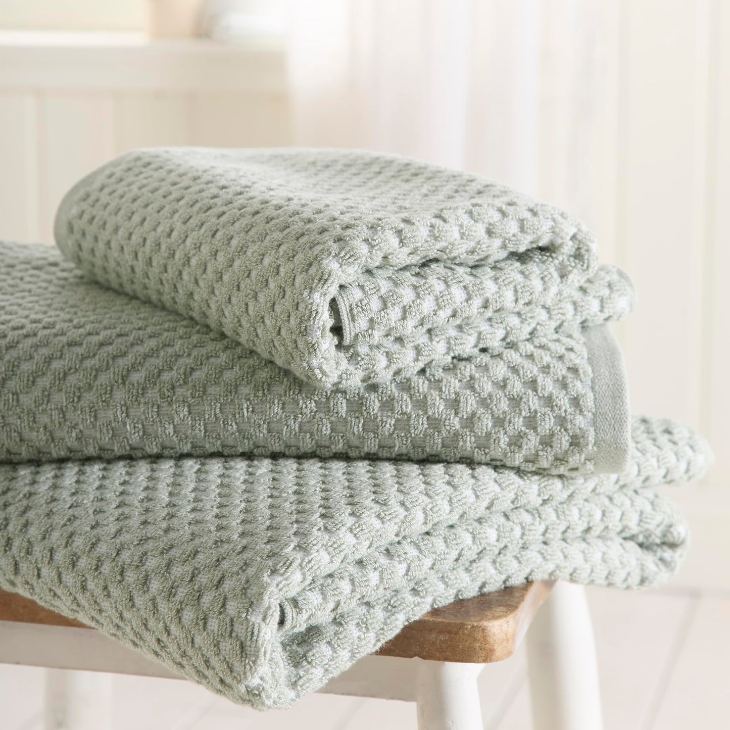 Dreams & Drapes Popcorn Check Hand Towel Green – Soft Absorbent 100% Cotton Jacquard Check Bathroom Towel, Quick‑Dry