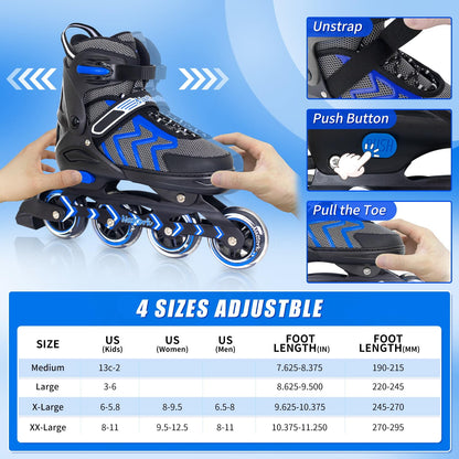 Nattork Adjustable Inline Skates for Kids and Adult with Light Up Wheel, Outdoor & Indoor Illuminating Roller Skates for Girls and Boys,Beginners