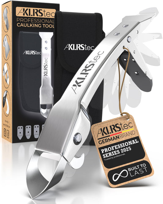 KLRStec Professional Caulking Tool [100% Stainless Steel] 4 in 1 Caulk Remover Tool Kit - Grout Remover and Finishing Tool ? Professional Multitool