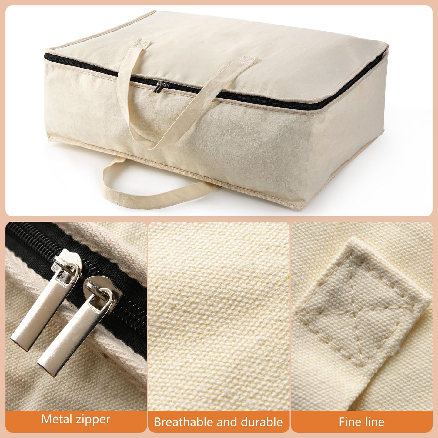 Belinlen 2 Pack Canvas Storage Bags Cotton Natural Closet Soft Storage Bags