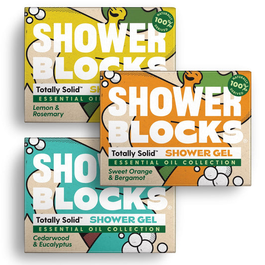 Shower Blocks - Mixed 3 Pack Solid Shower Gels: Essential Oil Collecton - Plastic, Cruelty and Paraben Free | Vegan | Moisturising Body Soap For The
