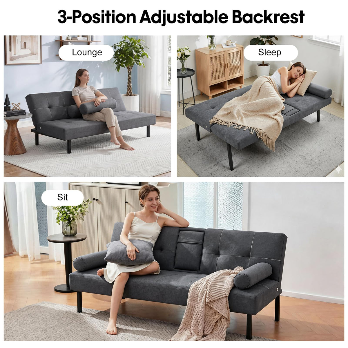 Panana Sofa Bed,Fabric Click Clack Sofa Bed, Convertible Futon Settee, Futon Recliner Lounge for Living Room, Spare Room, Bedroom