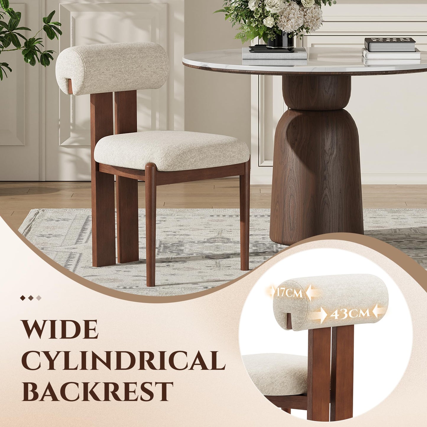 Dining Chairs Set of 2, Dining Room Chairs Upholstered Chenille Fabric, Wooden Kitchen Chairs with Padded Seat & Solid Wood Frame