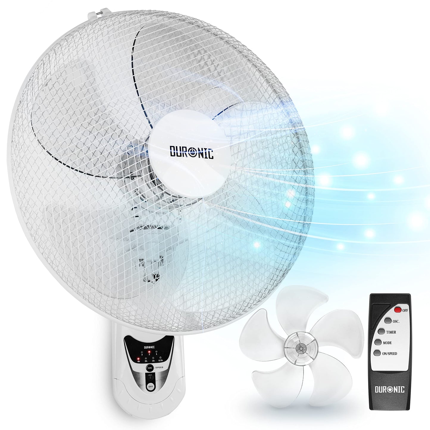 Duronic FN55 WE Wall Fan 60W 5 Blades, 40 cm Oscillating Head with Timer 3 Speeds Remote Control Powerful and Silent Motor Sliding Wall Bracket
