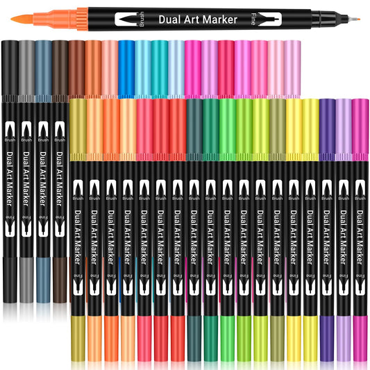 Maqhpu Colouring Pens, Stocking Fillers, 36 Colors Felt Tip Pens, Markers for Kids, Art Supplies Dual Tip Brush Pens for Adult Colouring Books Drawing