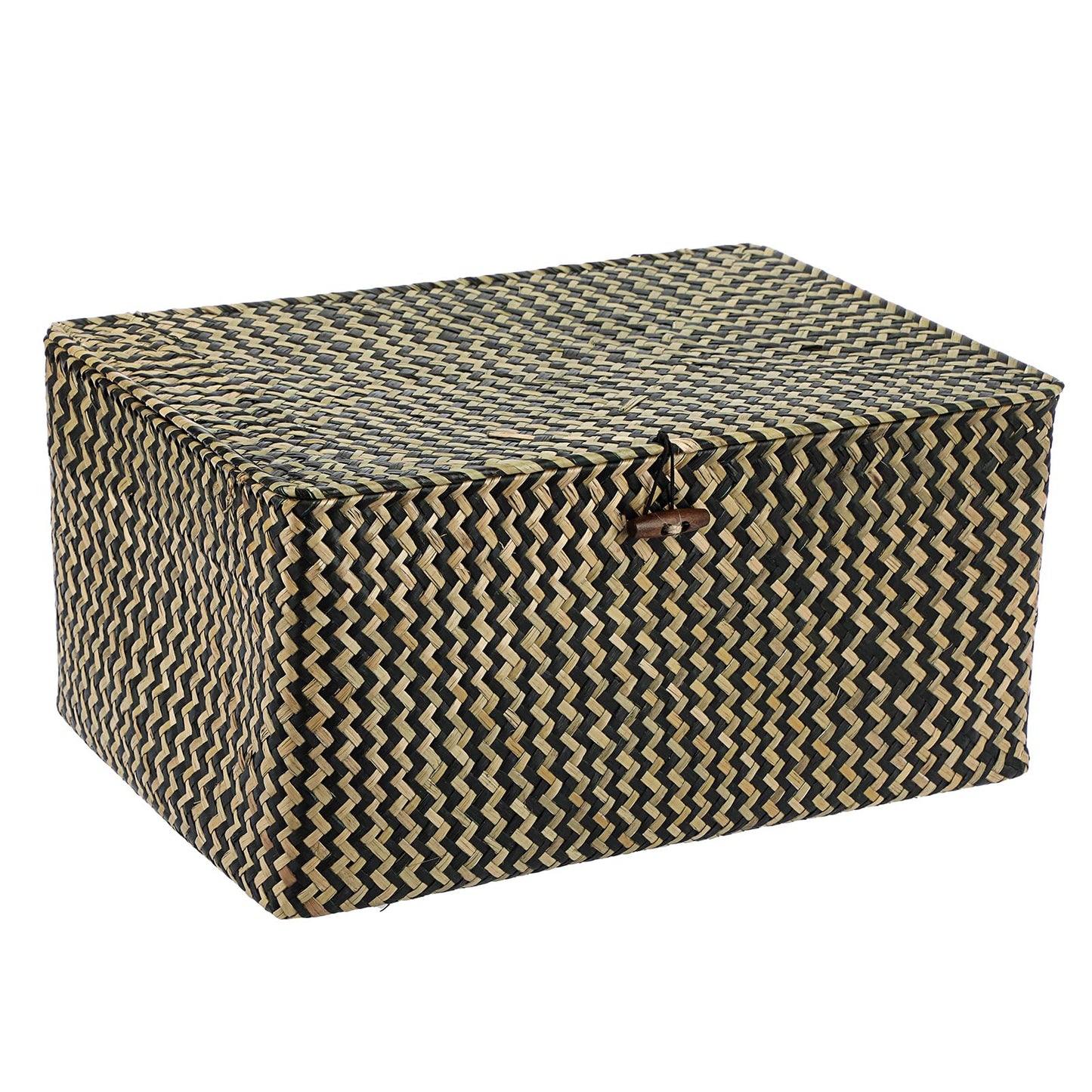 IGNPION Seagrass Storage Basket with Lid Woven Wicker Desktop Baskets Bathroom Organiser Box