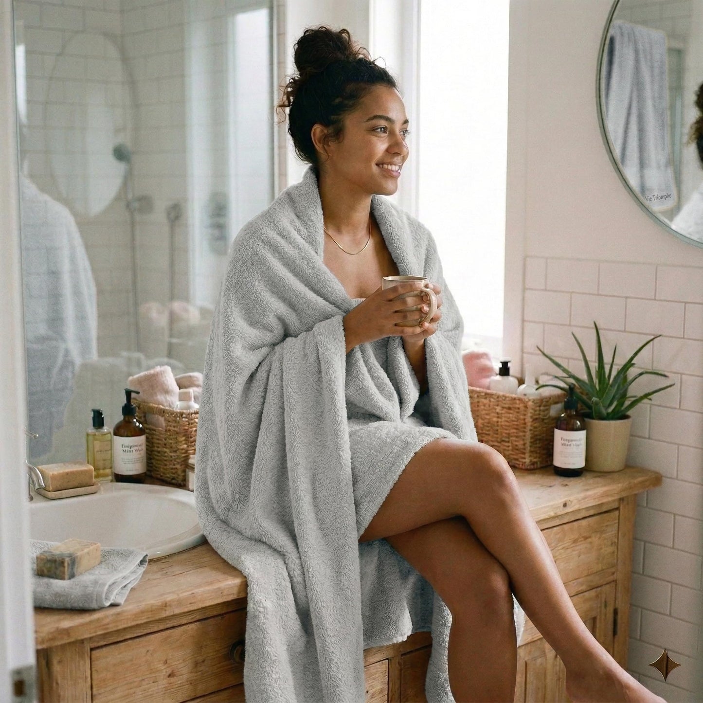 Vie TRIOMPHE Standard Zero-Twist Bath Towel 70x140cm, Long-Staple Cotton Sophisticated Mist Grey, Ultra-Soft Absorbent Hotel-Quality Towel, 330g